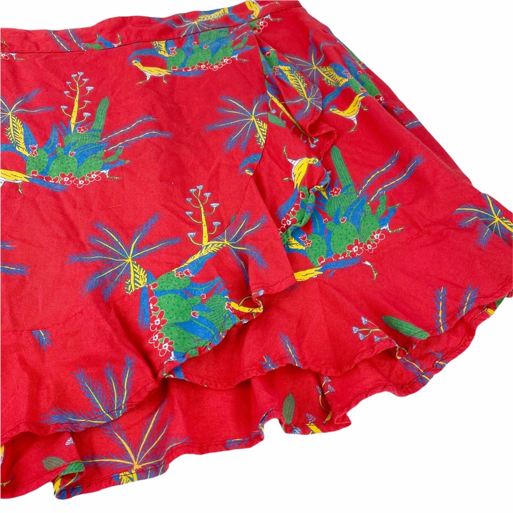 Honey Punch Red Tropical Floral Ruffle Mini Skirt - Picture 4 of 9